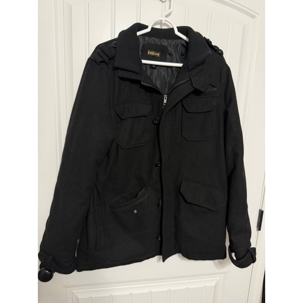 Helix Field Jacket Mens Large Black Wool Blend Military Utility Epaulet Coat‎